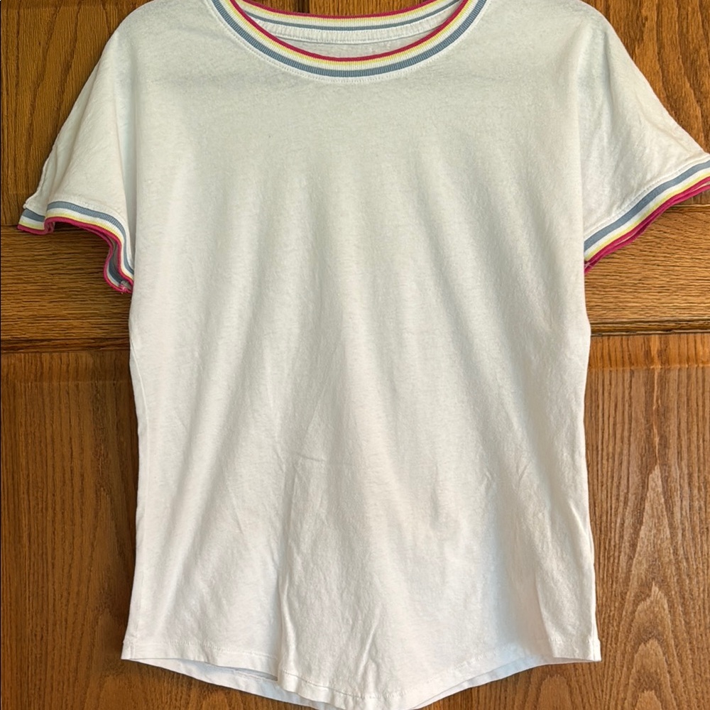 Anthropologie White Tee with Colorful Trim